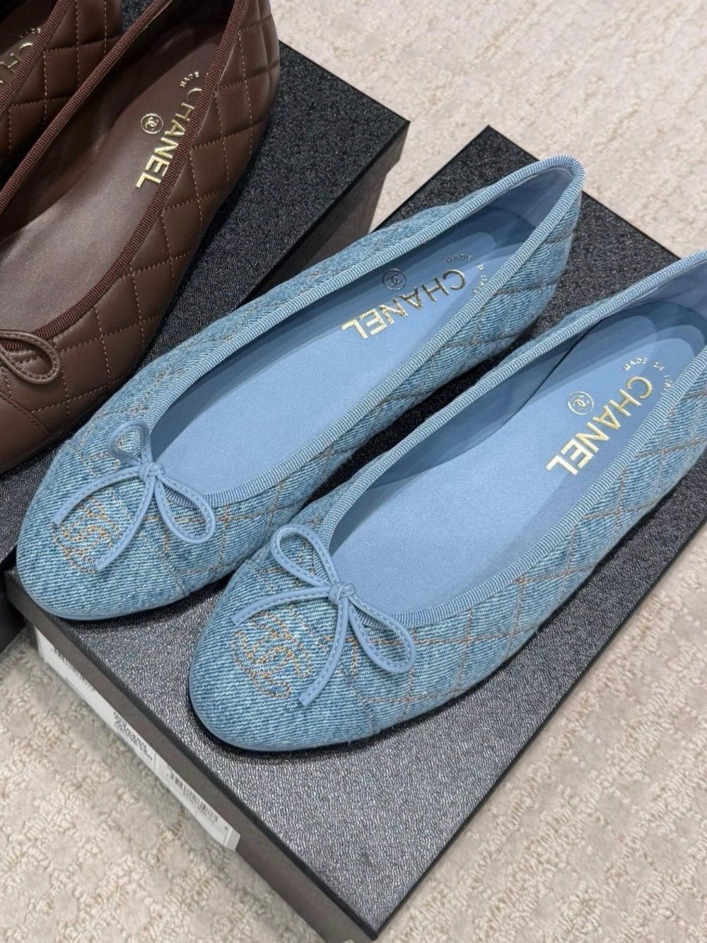 CHANEL Light Blue & G Quilted Denim ballet flats NIB NWT size 38